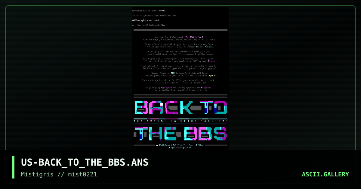 Back to the BBS, by cthulu, meatlotion, 2021