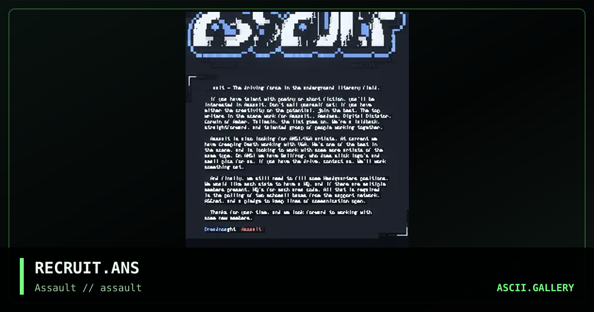 RECRUIT.ANS, by snow dog, dreadnought, 1993