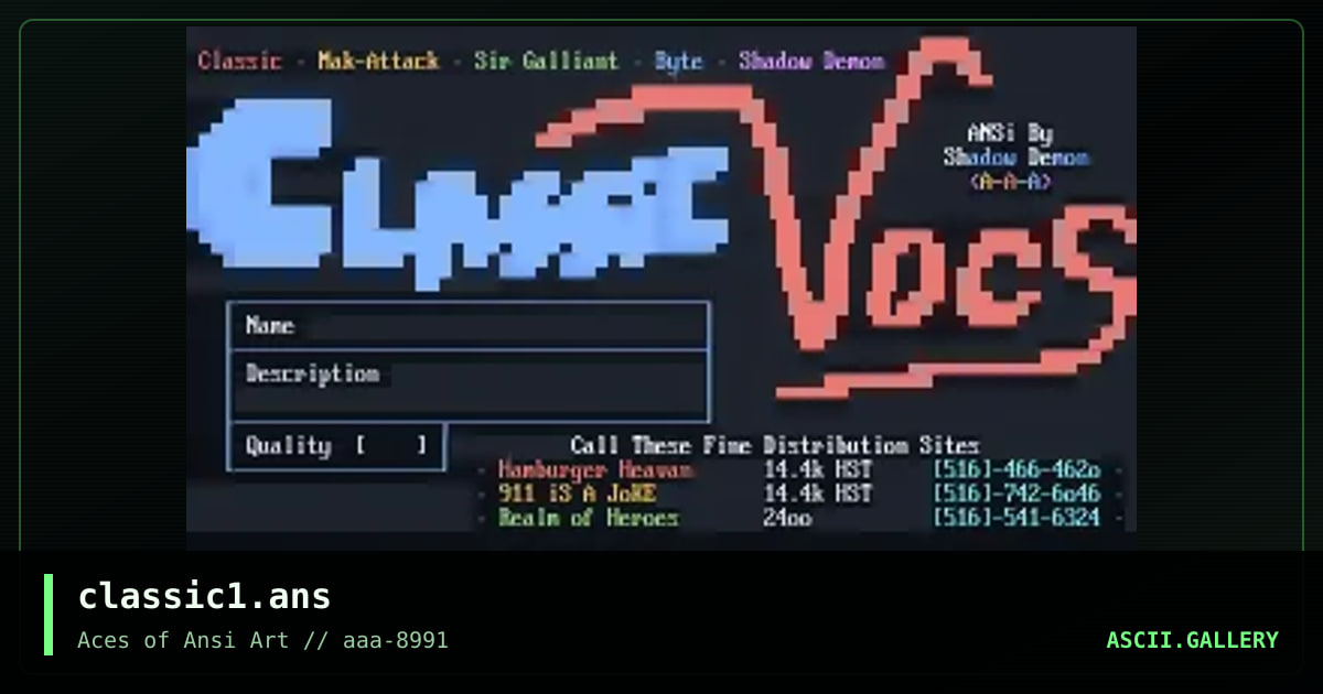 classic1.ans, by shadow demon, 1991