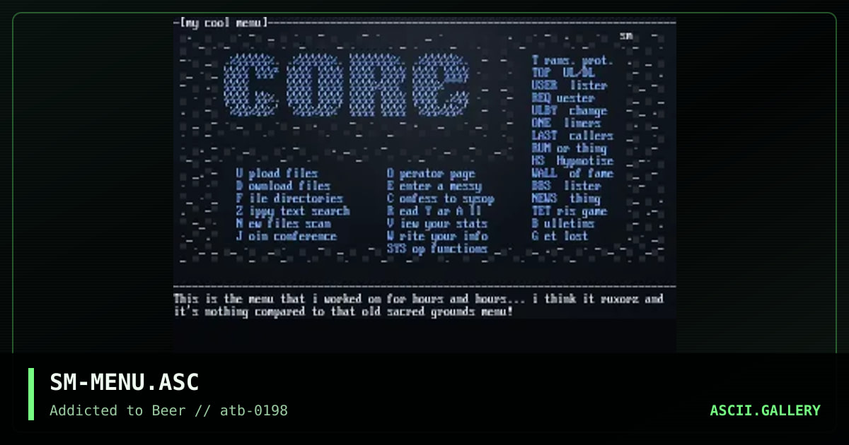 C0RΣ main menu, by spaceman, 1998