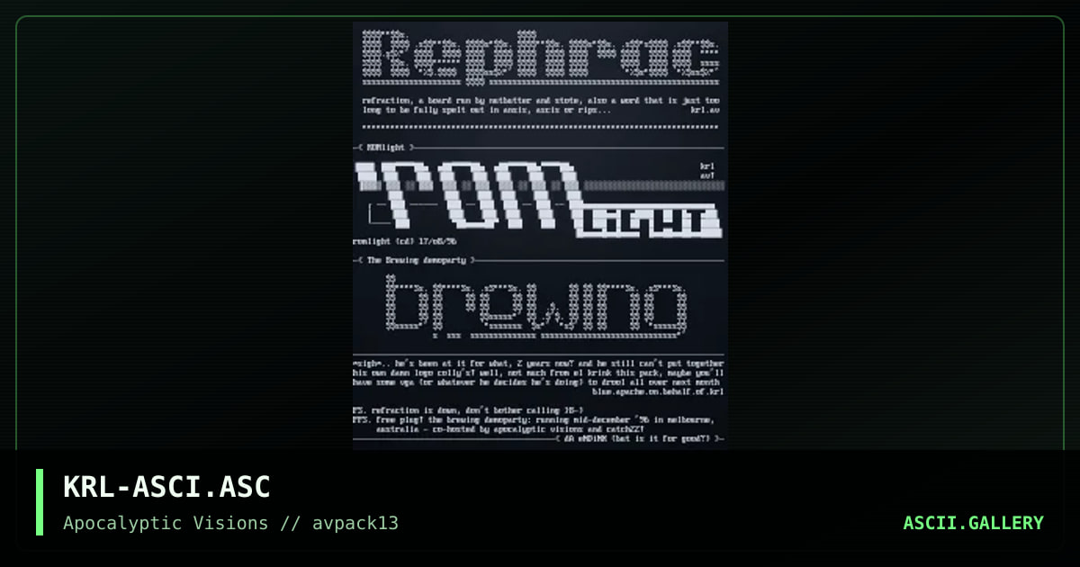 KRL's pack 13 ascii colly, by mr krinkle, 1996