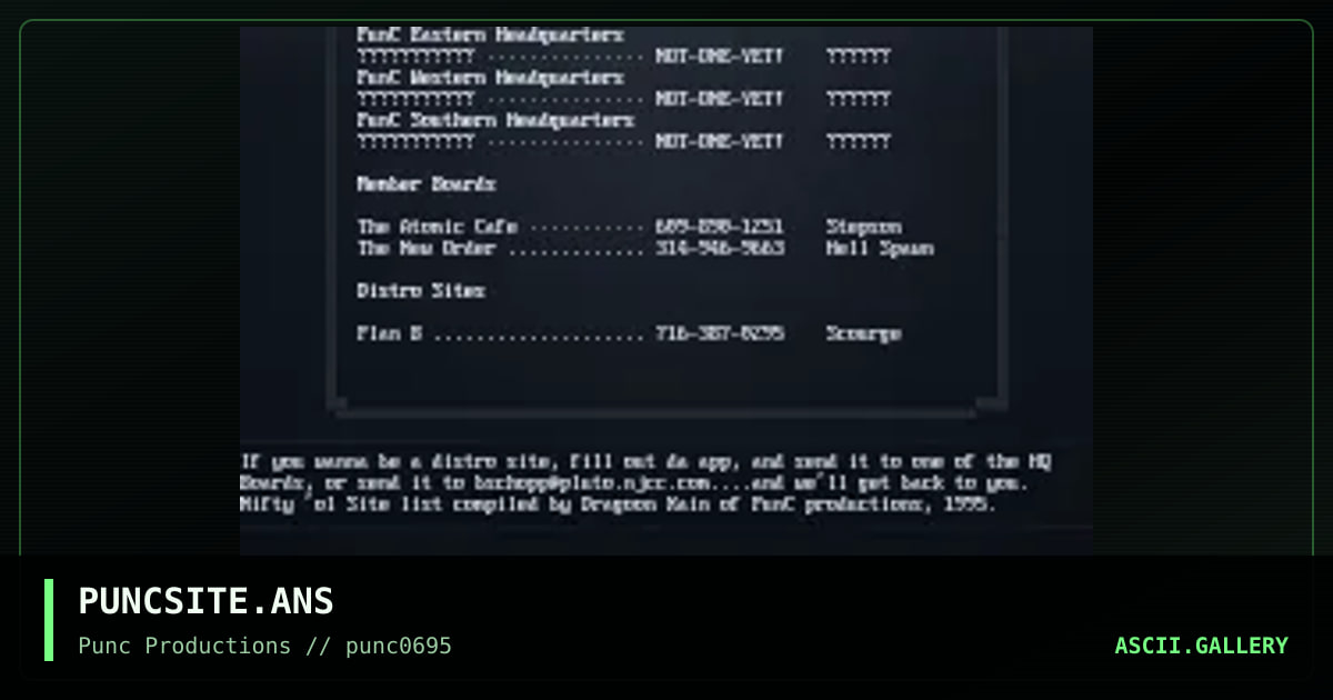 PunC 5/95 Site List, by punc, 1995
