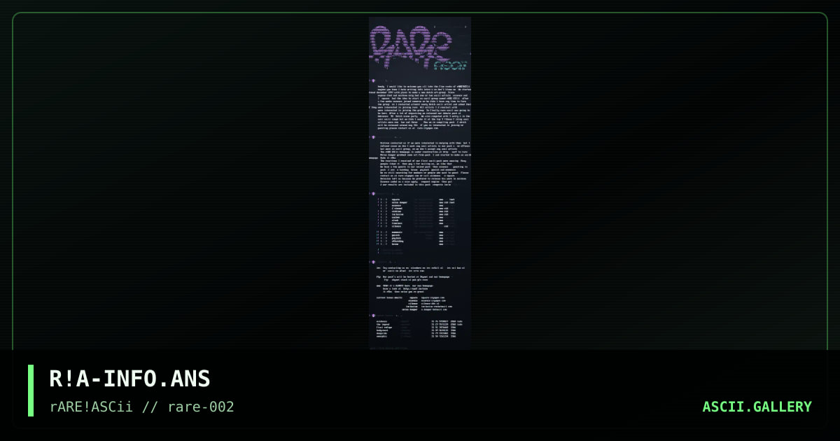 rARE!ASCii - info file, by square, dirt bag, 1998