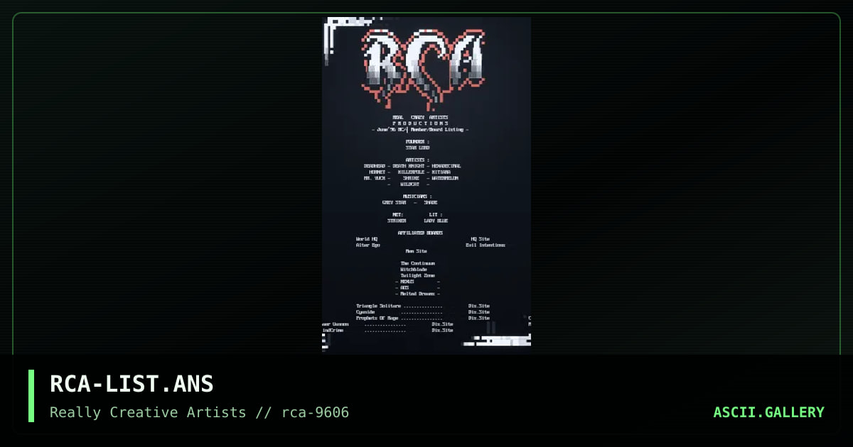 RCA June Member/Board List, by star lord, 1996