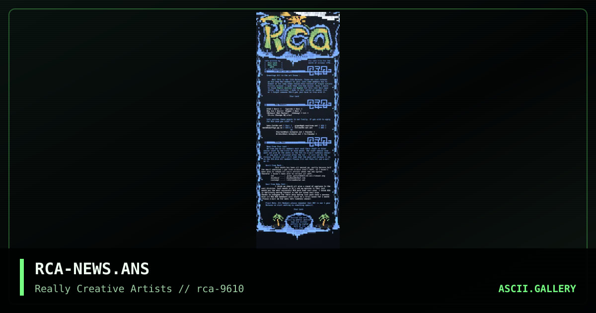 RCA NEWS LETTER, by poetic justice, raptor, 1996