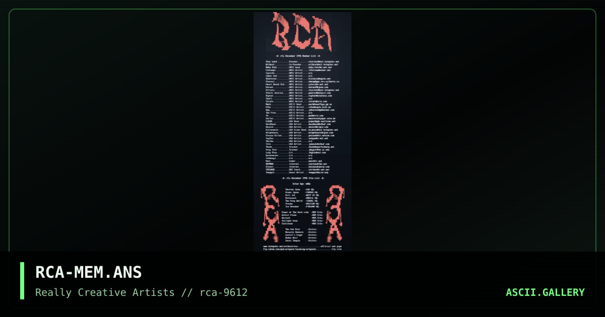 rCa member list - Dec 1996, by rca, 1996