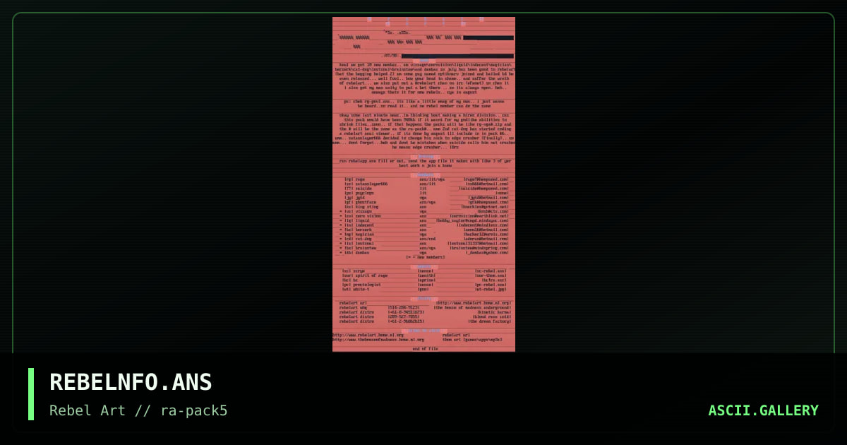 rebelart info file, by rage, 1998