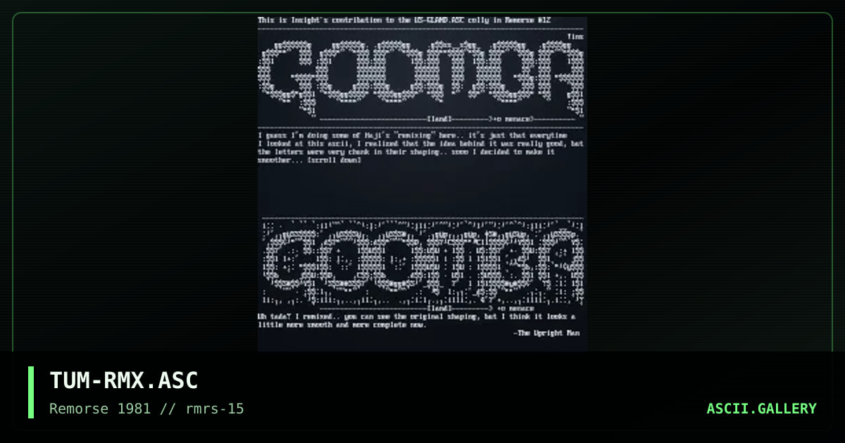 Remixed Goomba Ascii, by the upright man, 1997