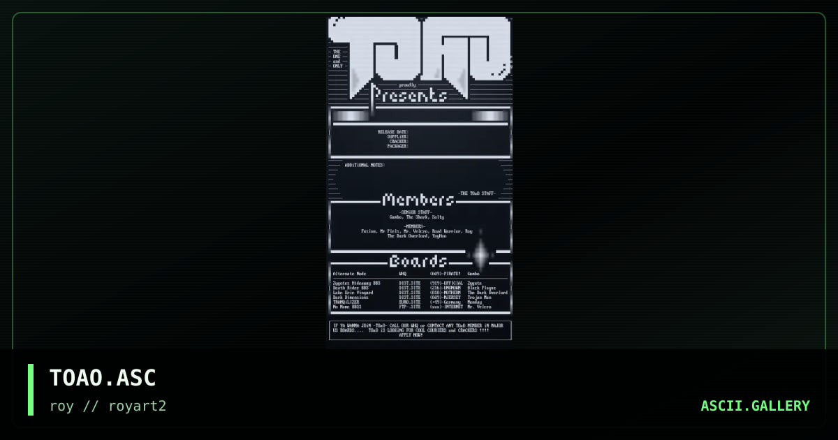 TOAO.ASC, by roy, 1994