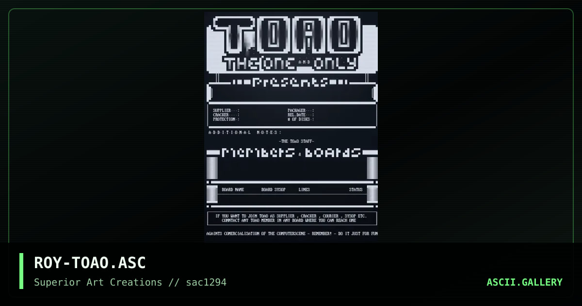 ROY-TOAO.ASC, by roy, 1994