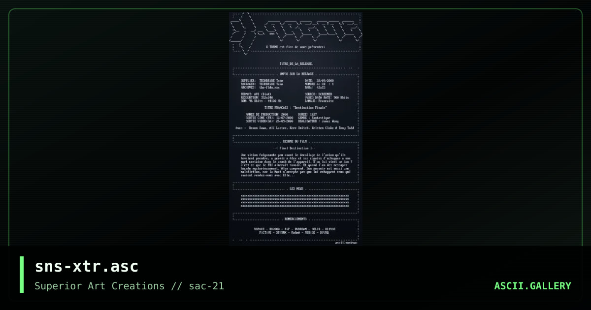 sns-xtr.asc, by senser, 2001