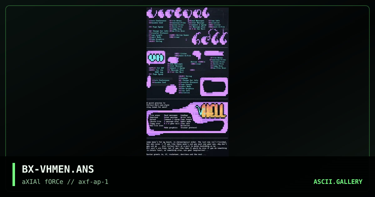 vh menu's, by baxter, 1996