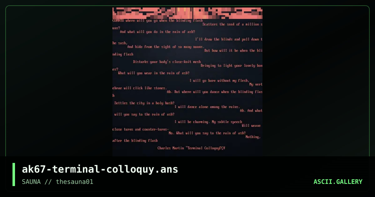 terminal colloquy, by alpha king, 2019