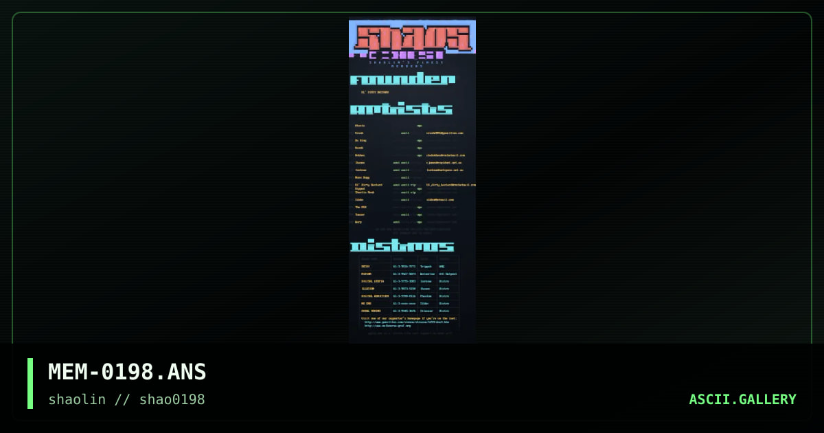 Shaolin's Finest Members 01/98, by shaolin, 1998