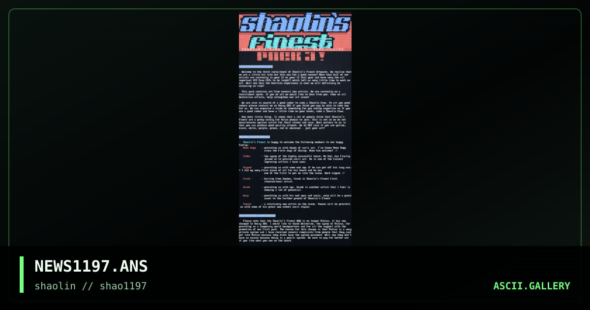 Shaolin's Finest News 11/97, by untagged, 1997