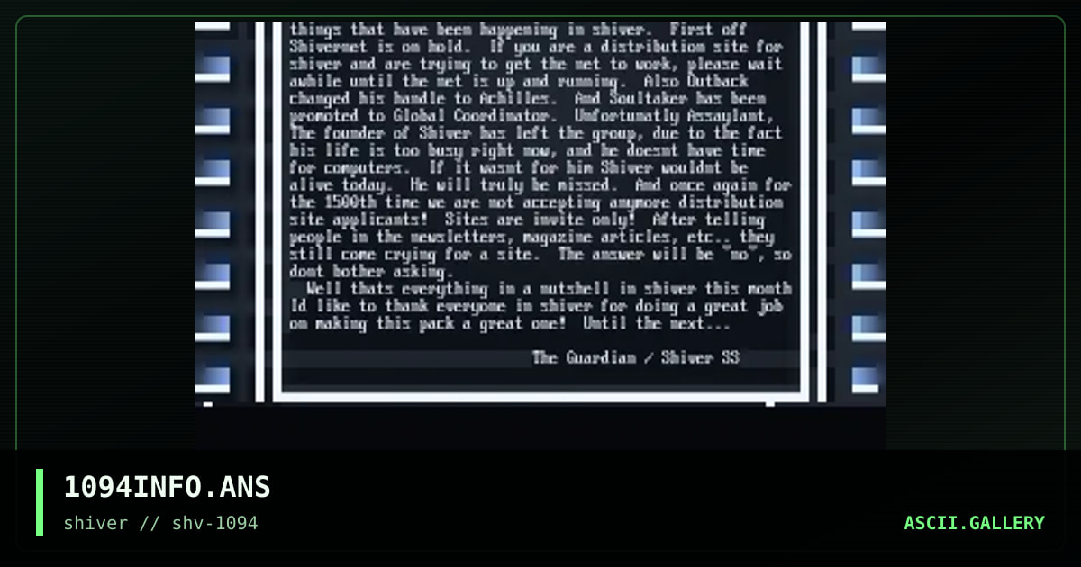 SHIVER 10/94 Information, by the guardian, 1994