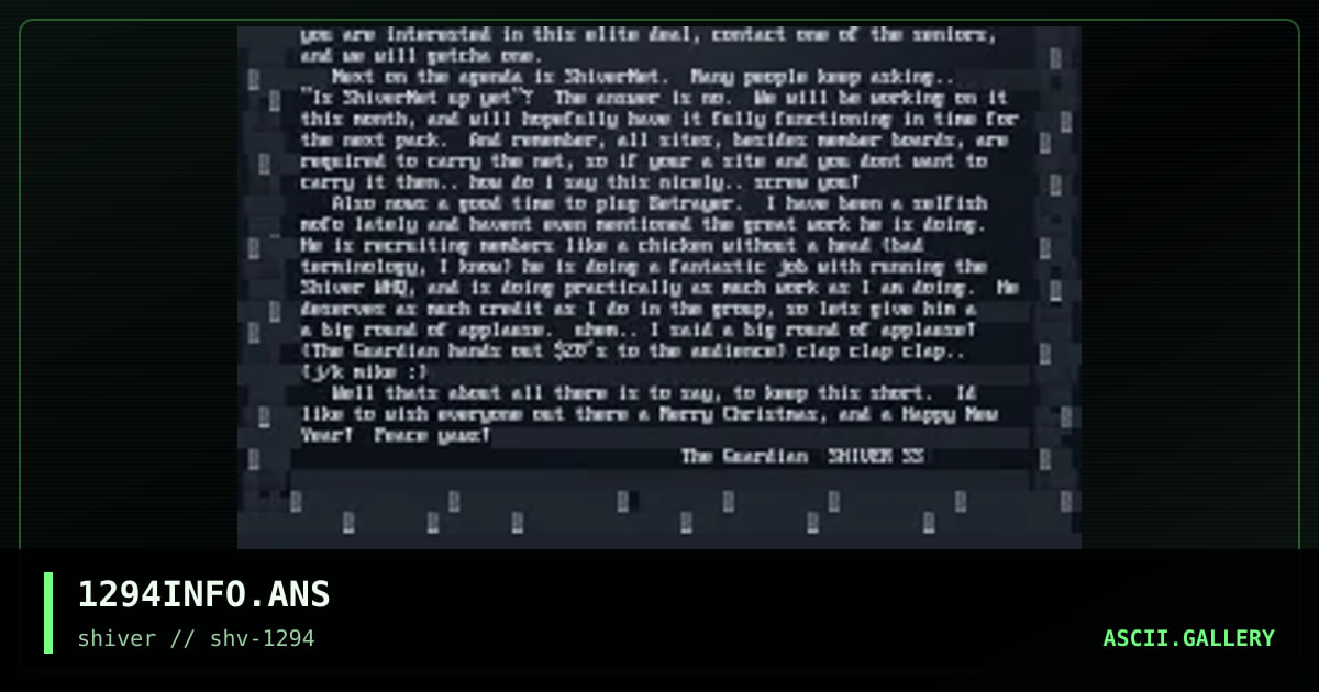 SHIVER 12/94 Information, by the guardian, 1994