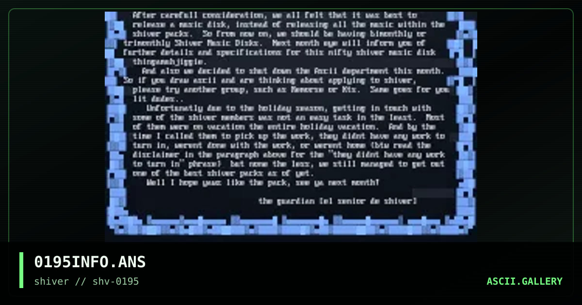 SHIVER 01/95 Information, by achillies, 1995