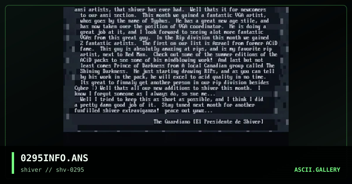 SHIVER 02/95 Information, by posyden, 1995
