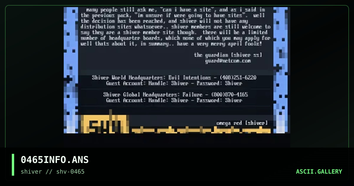 SHIVER April 1965 Information, by omega red, 1995