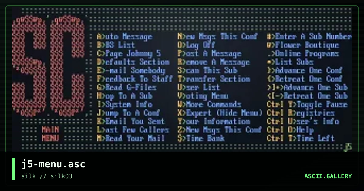 j5-menu.asc, by johnny 5, 1997