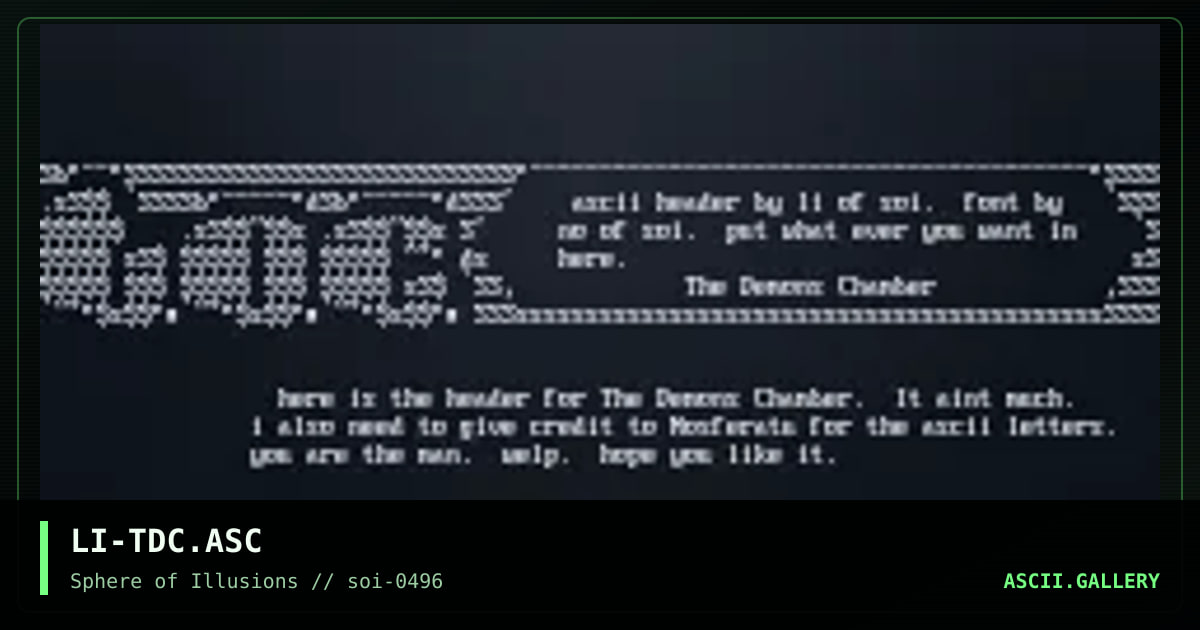 The Demons Chamber Ascii header, by lord of illusions, 1996