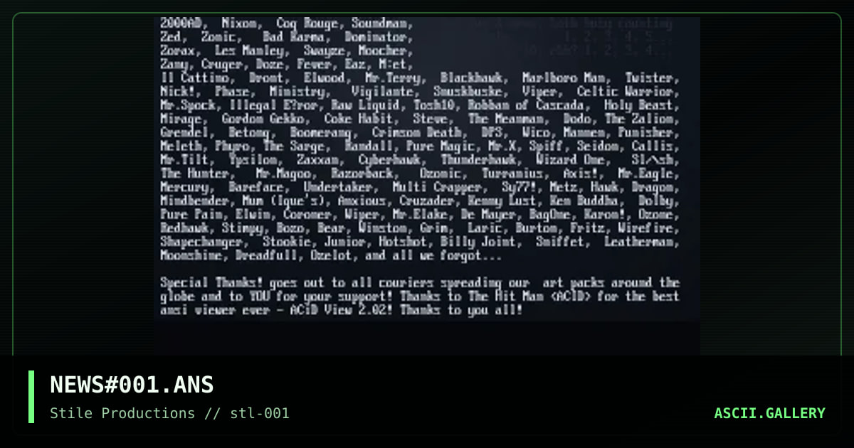 Stile Newsletter, Issue #001, by gangstar, 1994