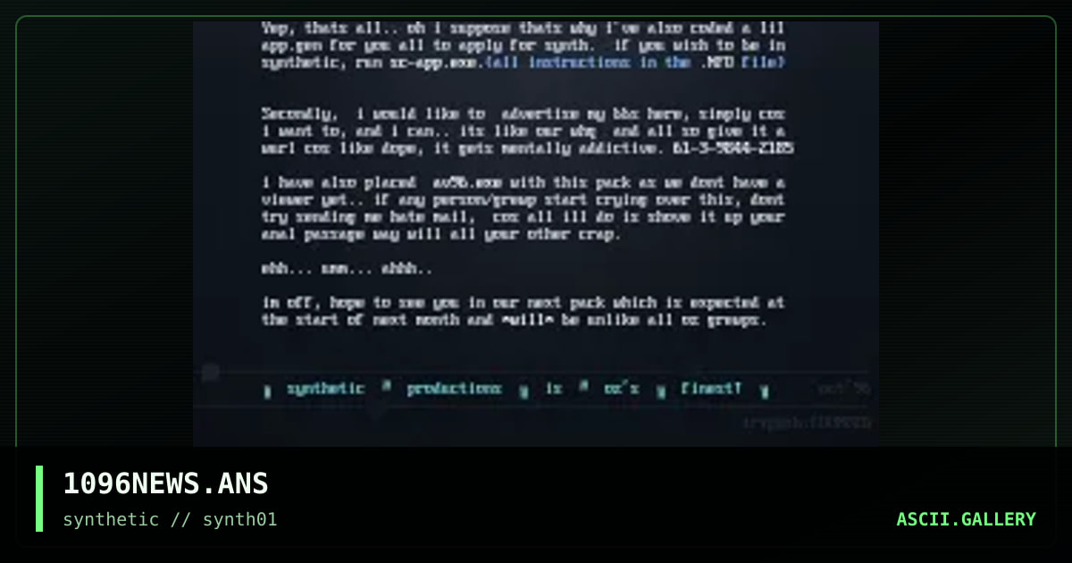 pack#1 synthetic news, by synthetic staff, 1996