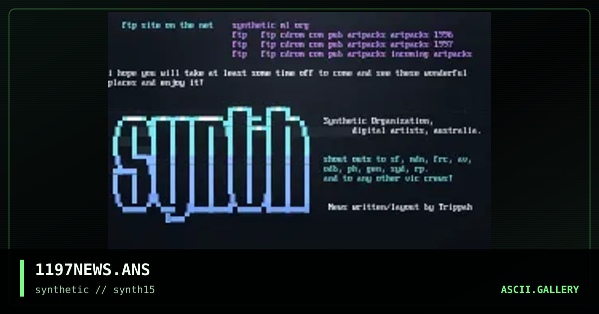Synthetic Artpack 15 News, by synthetic staff, 1997