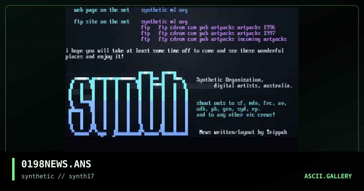 Synthetic Artpack 17 News Update, by synthetic staff, 1998