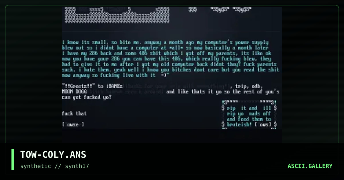 Tower's Ascii Colly, by towser, 1998