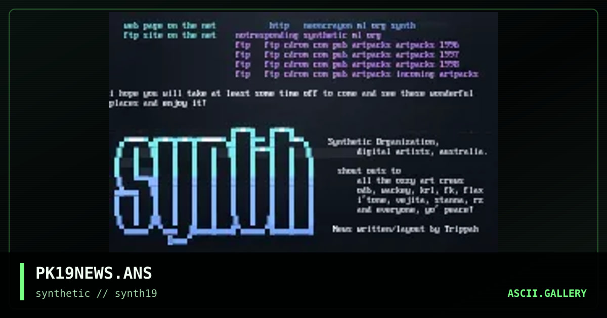 Synthetic Artpack 19 News, by synthetic staff, 1998