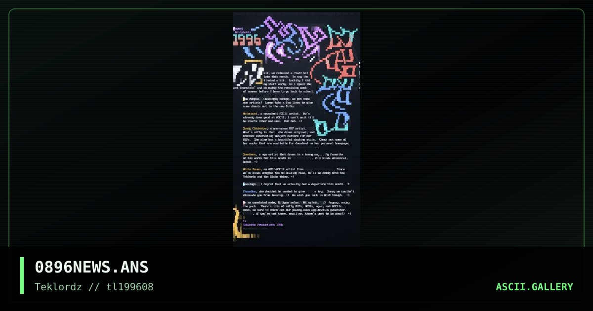 0896 Teklordz News, by tempo, 1996