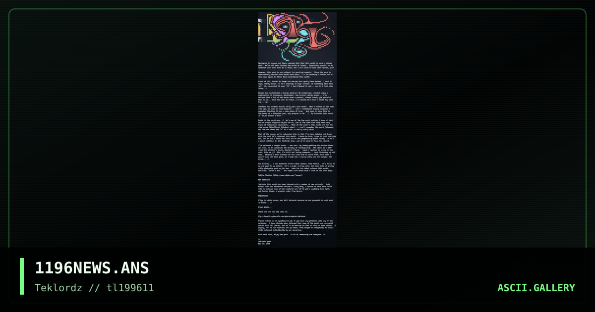 1196 Teklordz News, by tempo, 1996