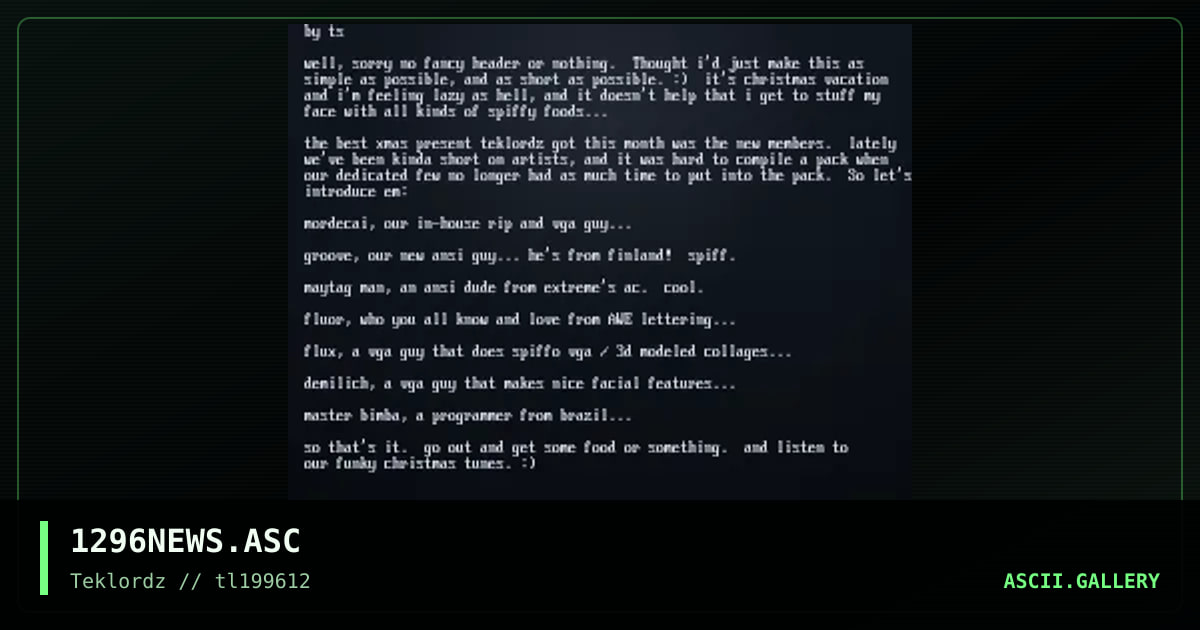 1296NEWS.ASC, by ts, 1996