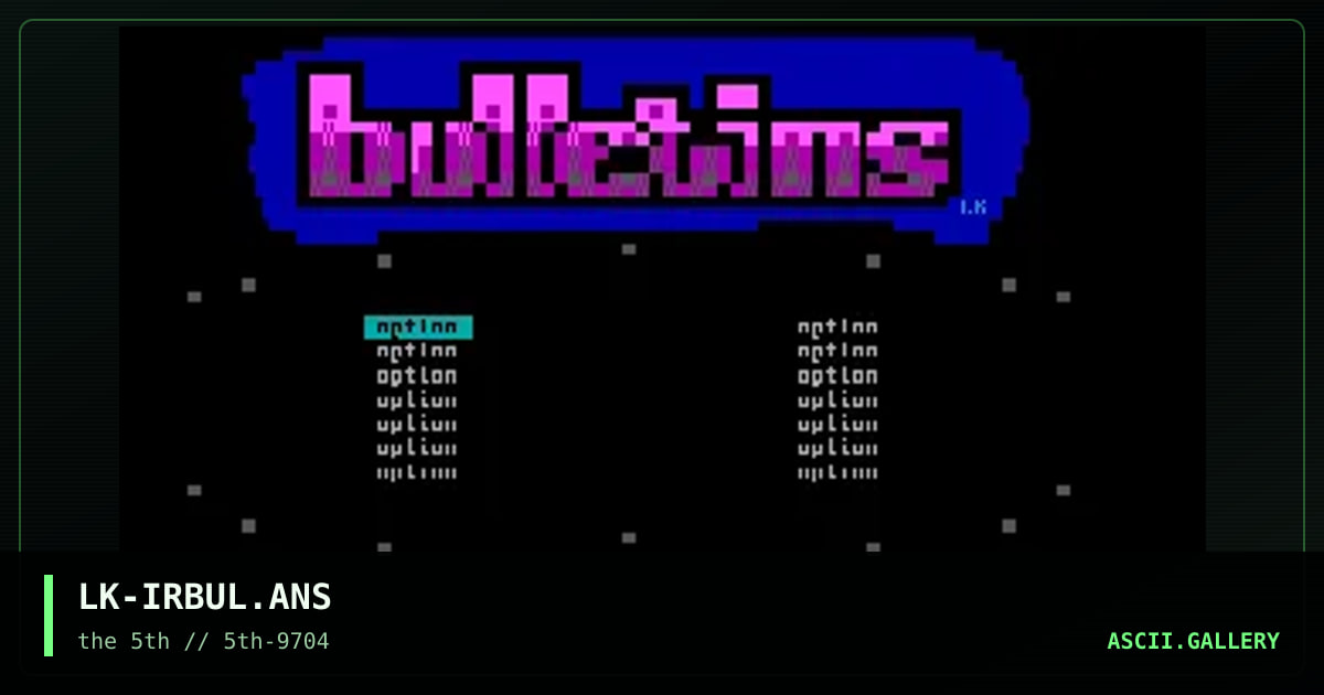 iridium bulletins menu, by lightning knight, 1997