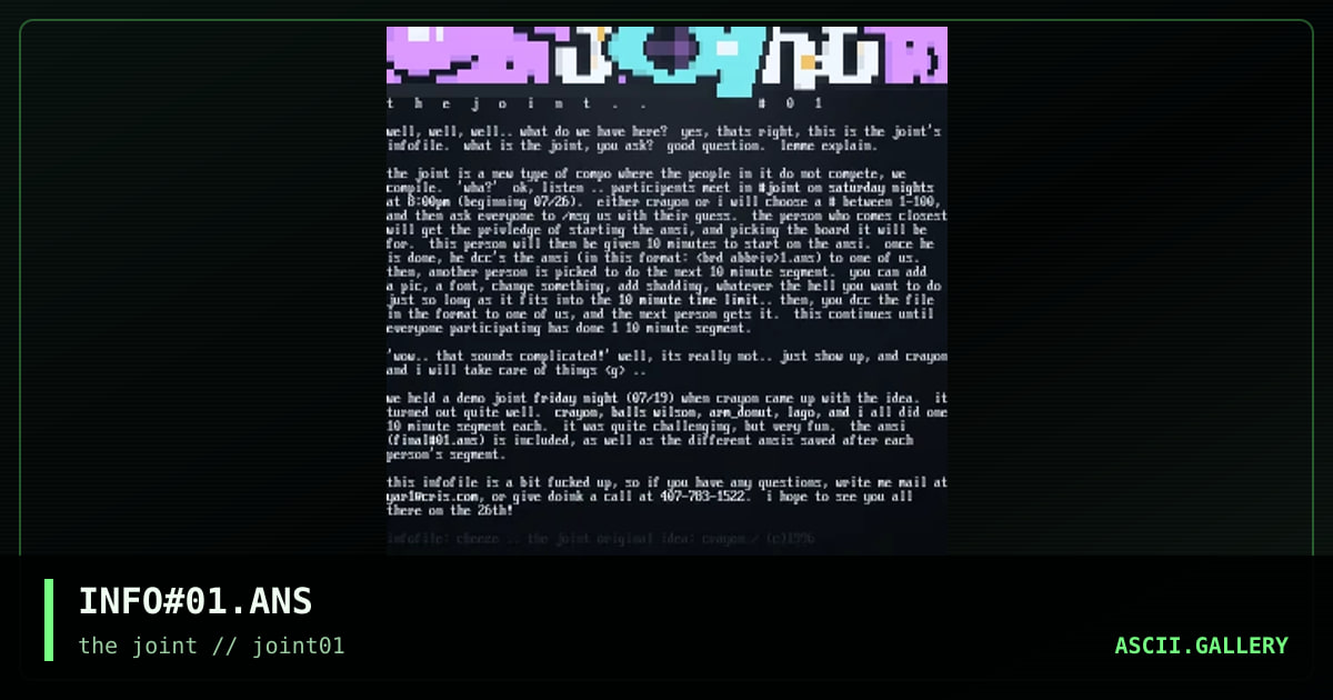INFO#01.ANS, by the joint, 1996