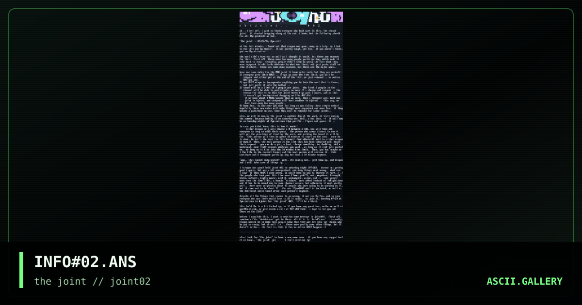 INFO#02.ANS, by the joint, 1996