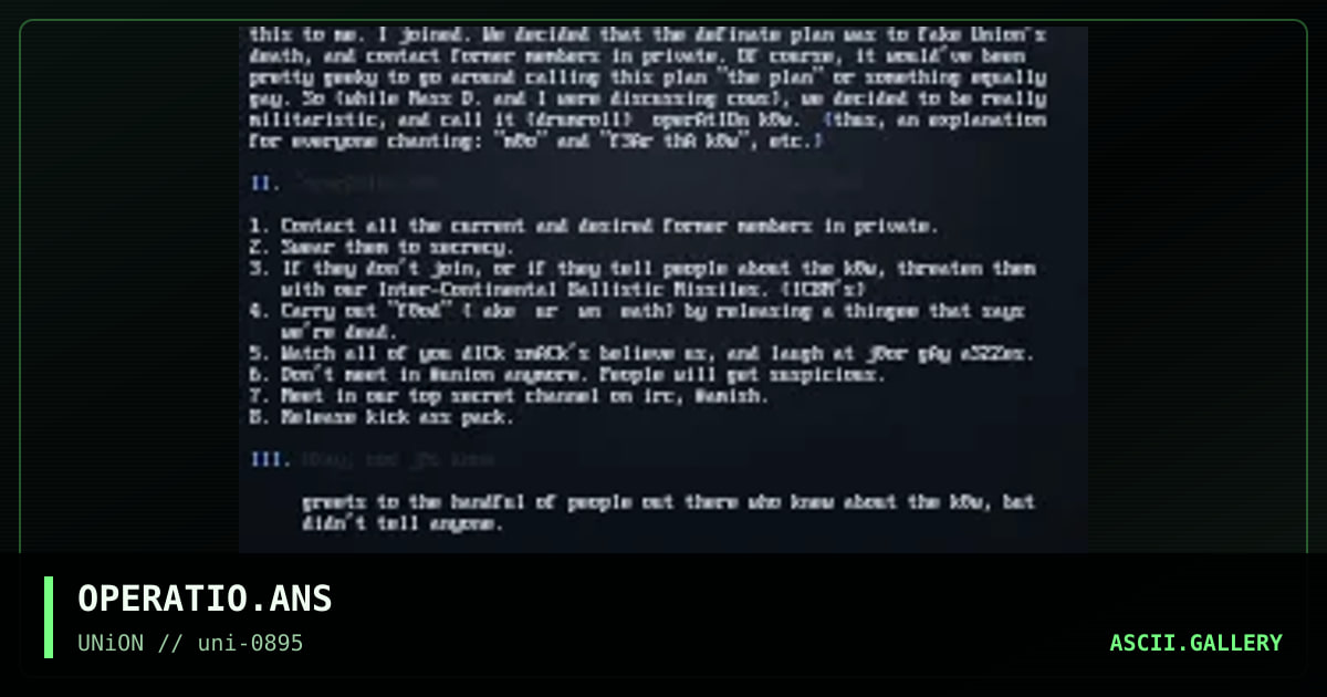 Operationk0w.txt, not felatio.txt, by union, 1995