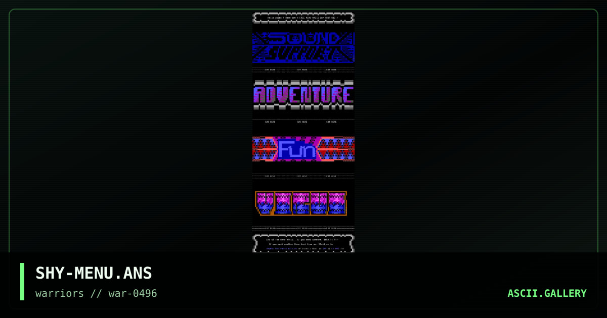 FREE Menu Ansis for YOUR BBS !, by shy, 1996