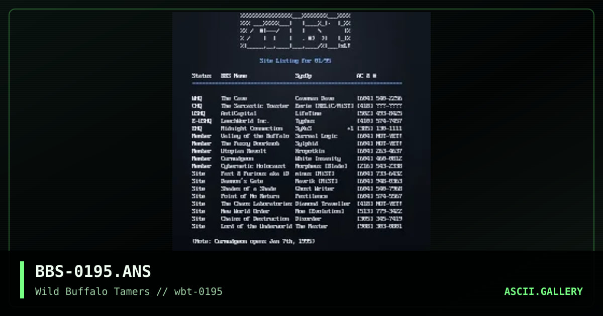 WBT Site List for 01/95, by surreal logic, 1995