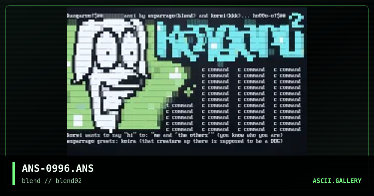 Ansi logo & small pics cluster, by riddler, esparrago, faucheur, daemon, corey, tarot, korei, 1996