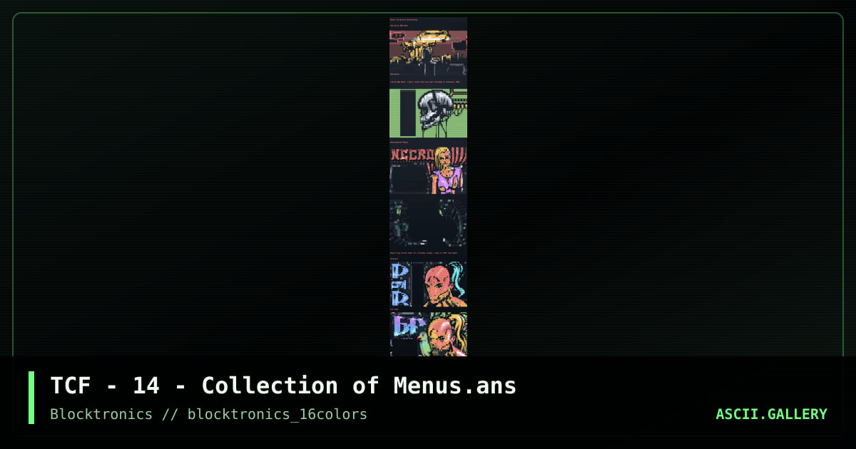 TCF - 14 - Collection of Menus.ans, by tcf, 2013