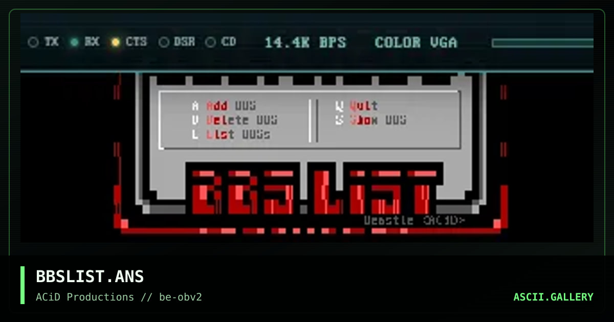 BBSLIST.ANS, by beastie, 1994