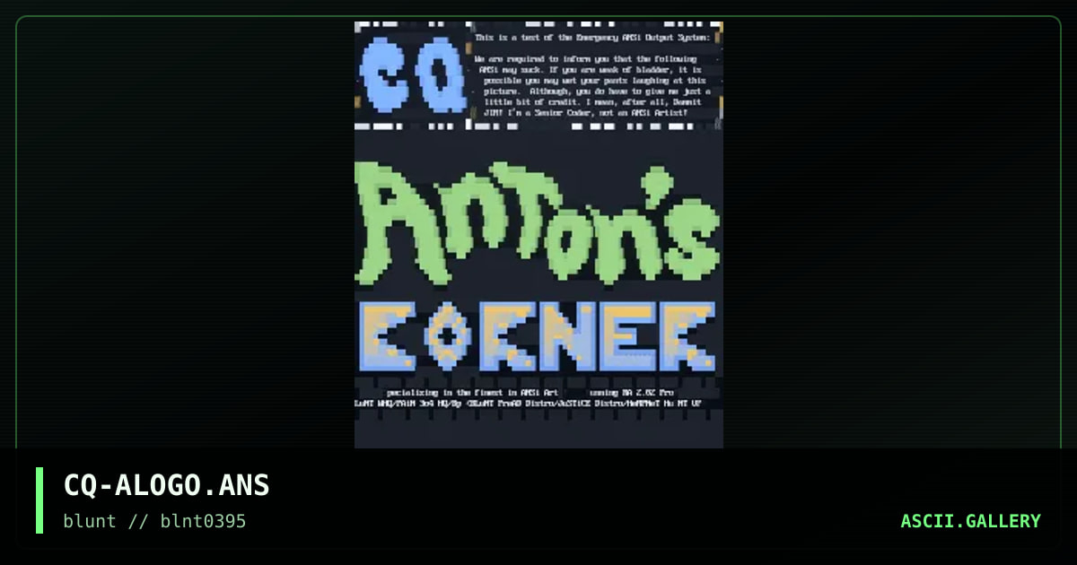 Anton's Corner, by the conquistador, 1995