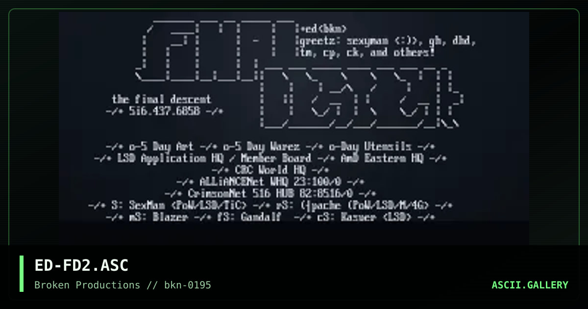 Final Descent Ascii - 2, by edicius, 1995