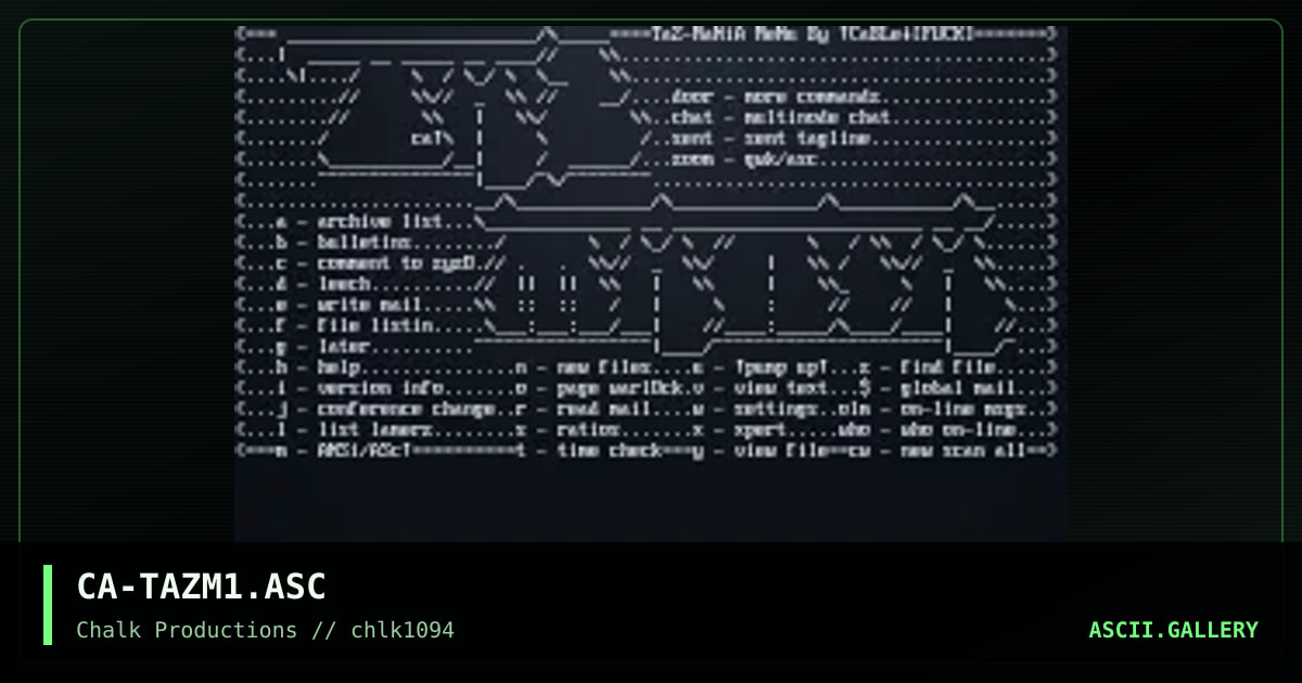 Tazmania Ascii Menu, by cable, 1994