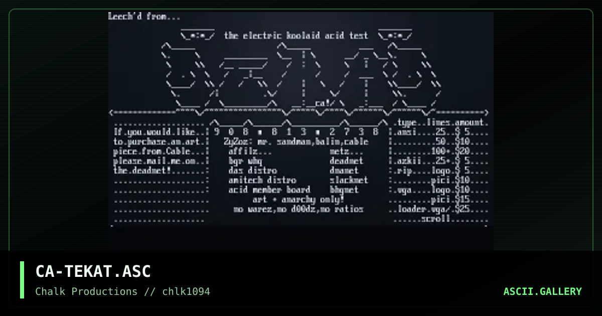 TEKAT Ascii Menu, by cable, 1994