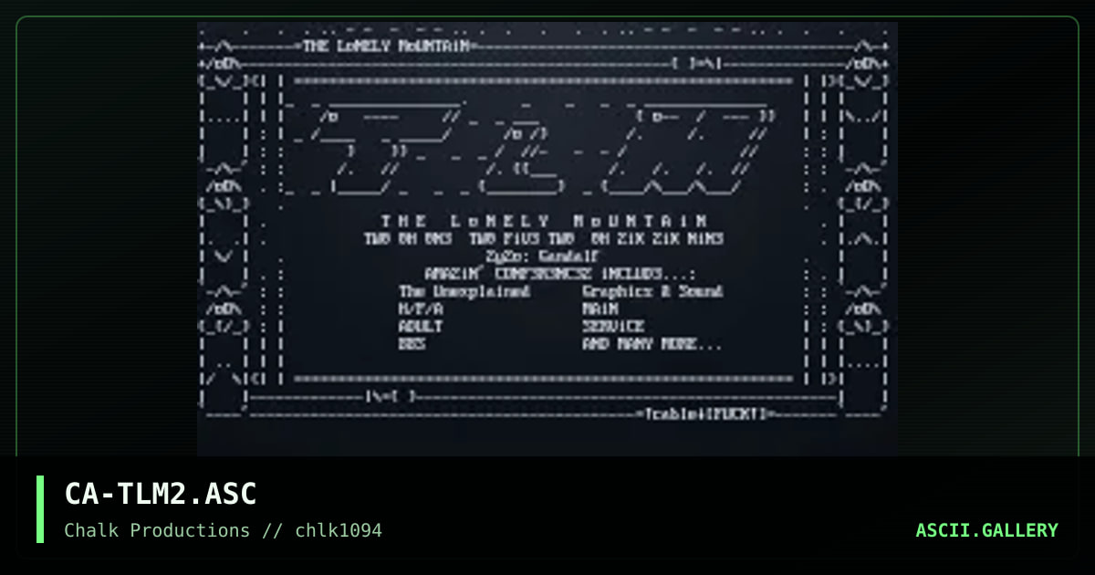 The Lonely Mountain Ascii Menu, by cable, 1994