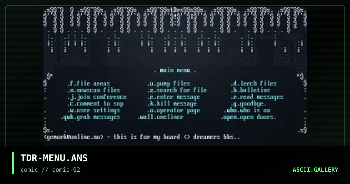 TDR-MENU.ANS, by the dreamer, 1997